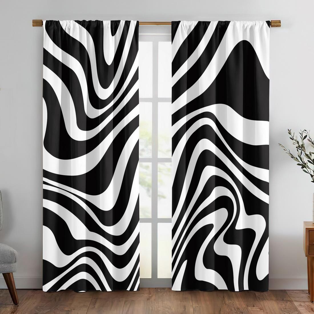 

2Pc Zebra Pattern Blackout Curtains, Polyester Fabric, Machine Washable, Suitable For Bedroom, Living Room, Kitchen, Balcony 53x116cm &2pc