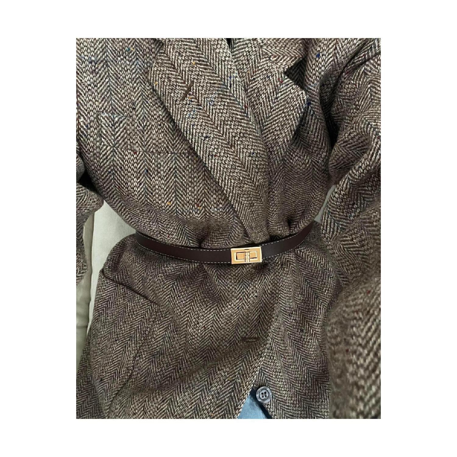 

Stitched Gold Buckle Belt 2cm Bitter Brown коричневий