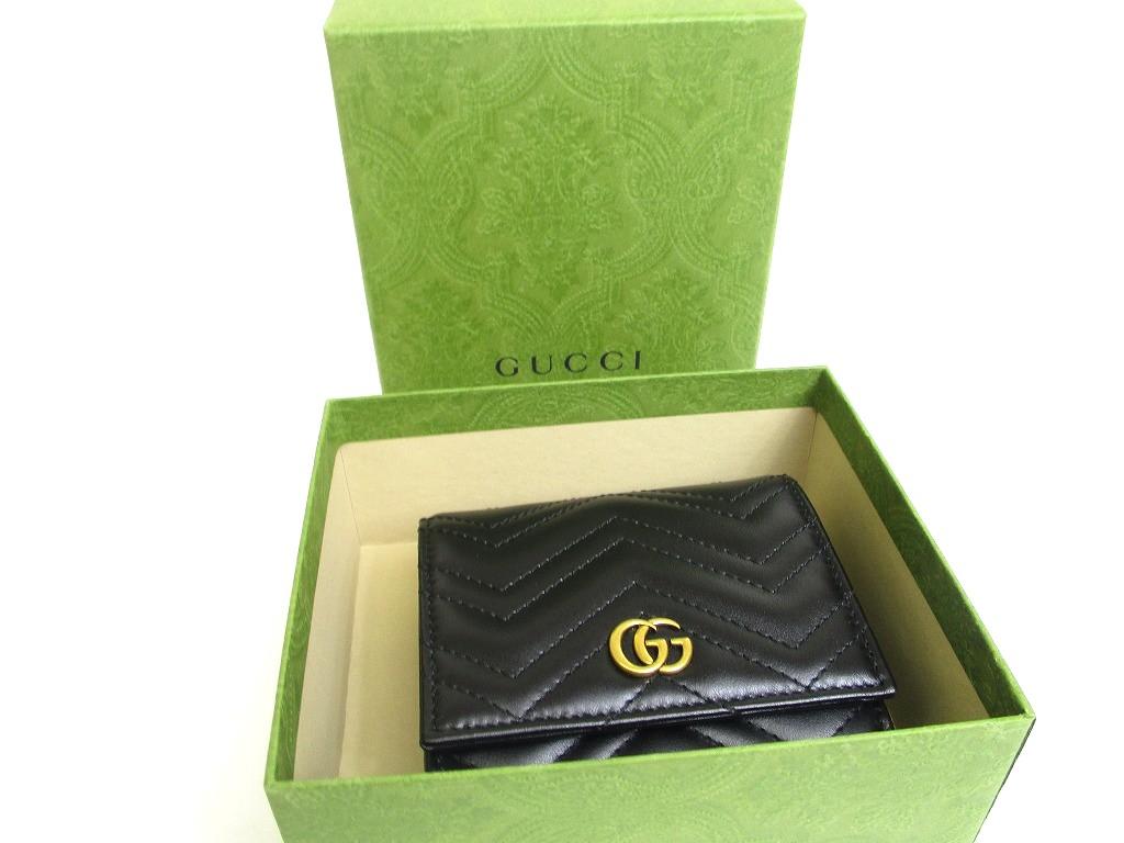 Authentic GUCCI GG Marmont Black Leather Bifold Wallet Compact Wallet #a913  Refurbished