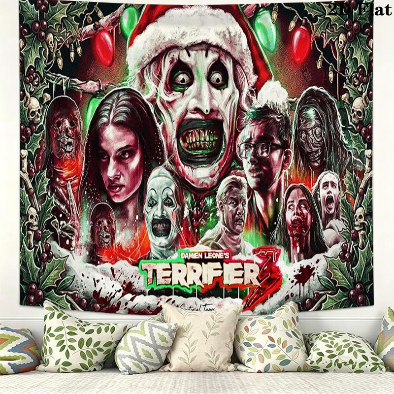 Terrifier Horror Wall Tapestry Aesthetic Wall Hanging Printed Fabric Blanket Decorative Tapestries for Bedroom Living Room Home Decor