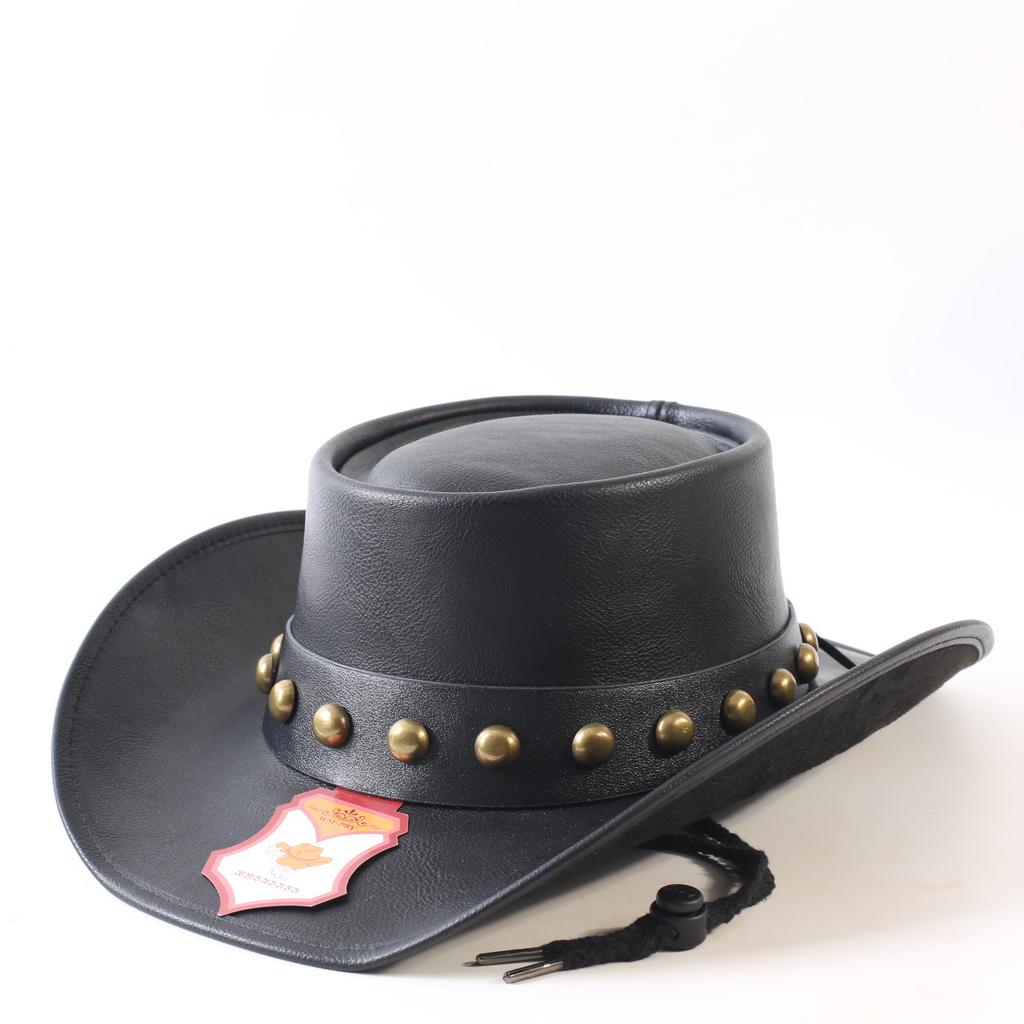 Popular European and American Classic Australian Leather Cowboy Hats, Men's and Women's Riveted Punk Western Cowboy Hats
