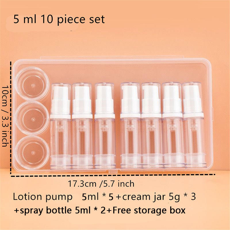 1 Set 5-10ML Clear Empty Refillable Airless Vacuum Pump Cream Lotion And Spray Portable Bottle Sample Packing For Toiletries
