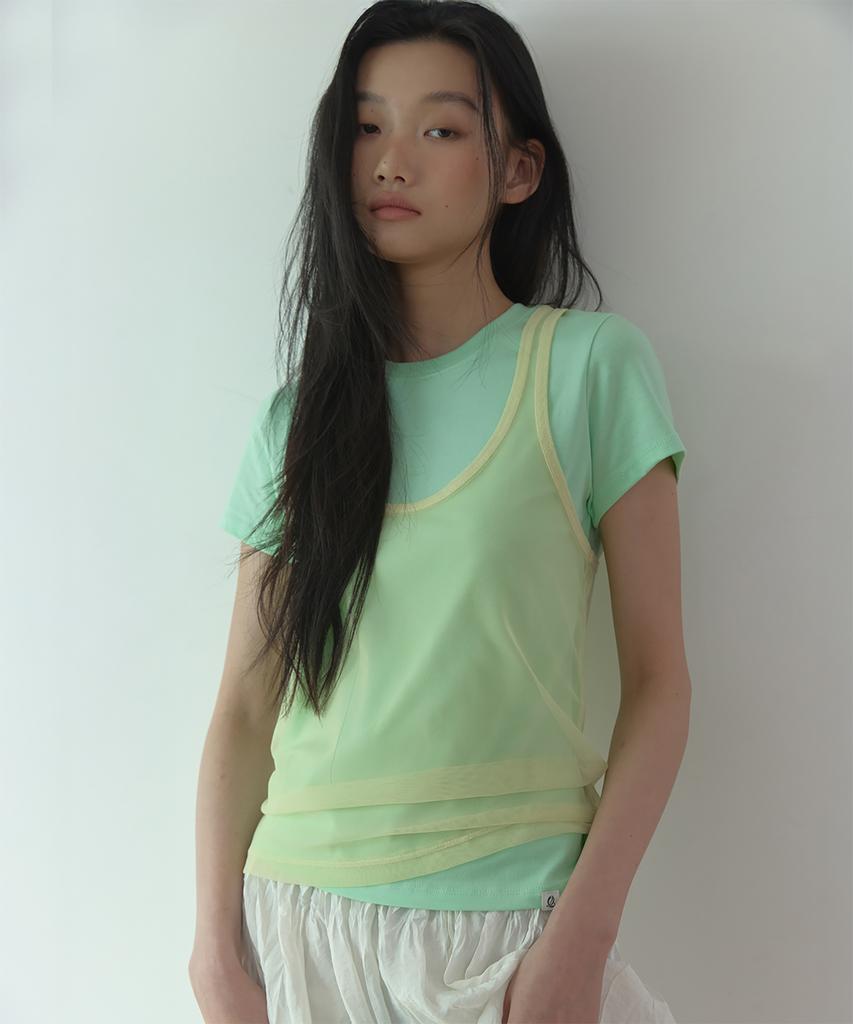 Lonkeu Sheer U-Neck Layered Sleeveless Top (Yellow)