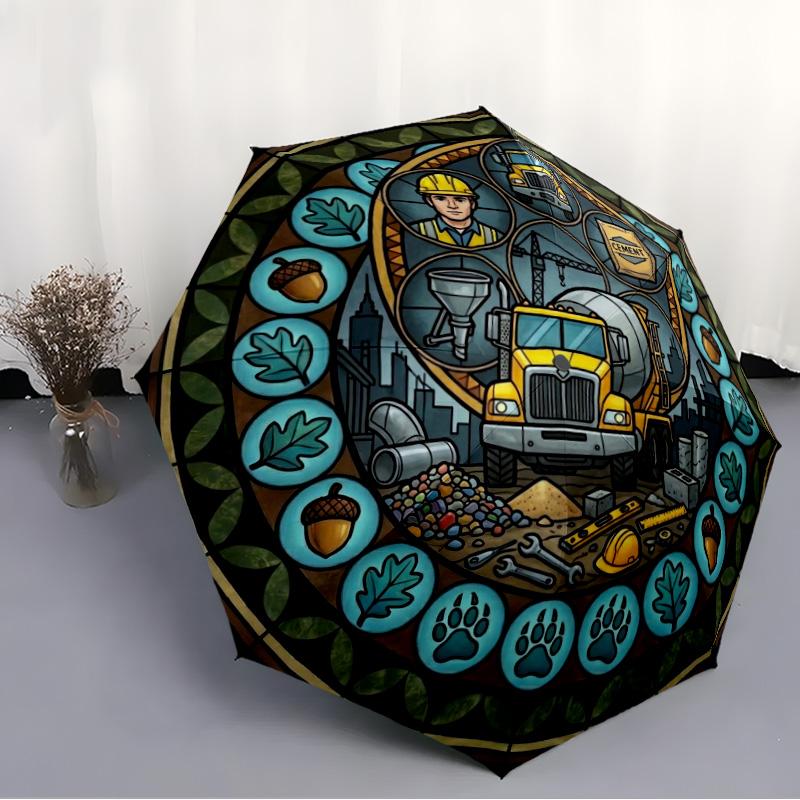 Construction Crafts Pattern Umbrella, Portable and Foldable Design, 8 Ribs, a Casual Accessory for Halloween, Christmas, and Birthday Gifts.