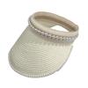 Wide Brim Sun Hat Pearl Decorated Straw Hat Imitation Pearl Beach Hat  UV Protection