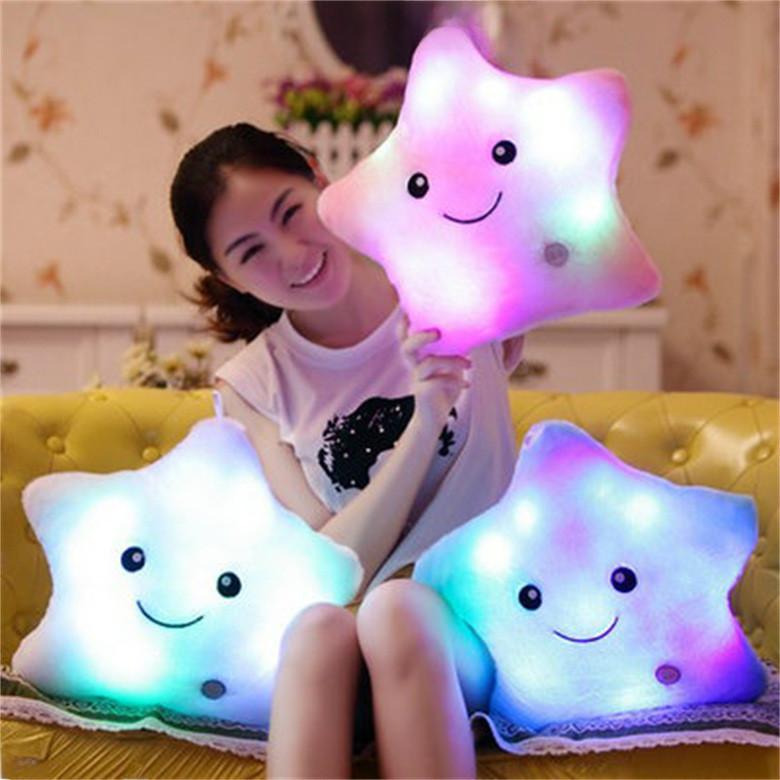 Colorful Illuminated Plush Pillows In Adorable Star Moon And Heart Shapes For Kids