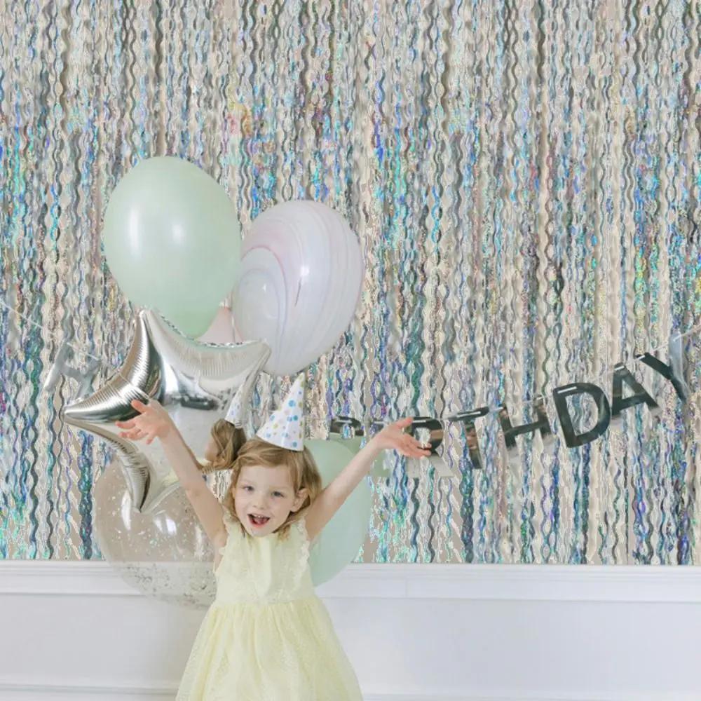 1x2m Wave Pattern Foil Curtain PET Multipurpose Decoration Balloon Rain Curtain Tinsel Fringe Streamer Background