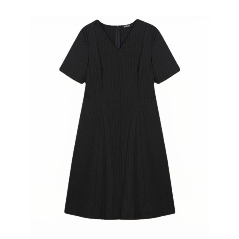 European Station V-neck A- Line Pocket Silm Fat Girl Short Sleeve