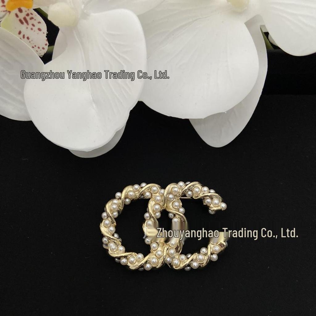 Seiko Coco Style High-Quality Double C Pearl Brooch Knitted Women's Fashion Pin