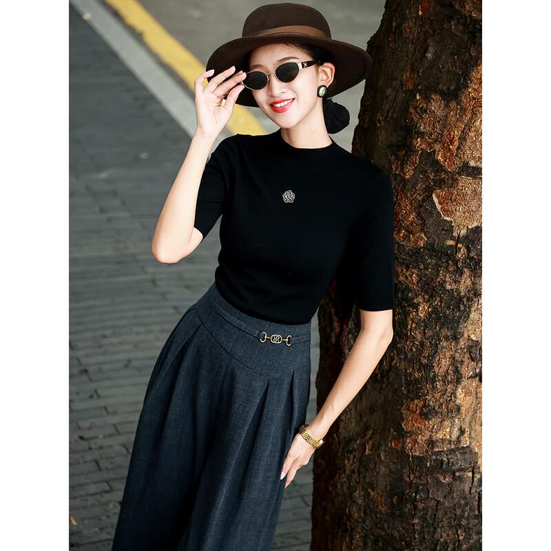 Lansere Merino Wool Blend Short Sleeve Knit Top XL