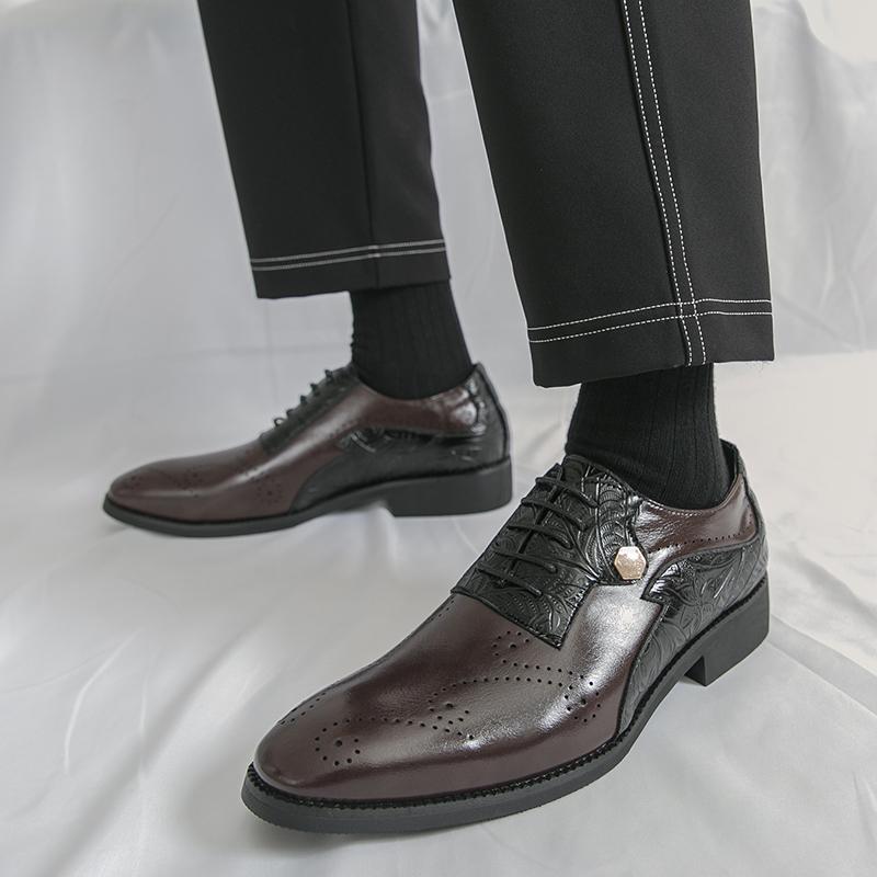 Fashion Trendy Fashionable Men Formal Leather Shoes Brown Lace-up Business Office Brand Leather Shoes Wedding Banquet Shoes Sizes 38-46