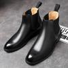 Men's Autumn High-Top Pointed Chelsea Boots - European & American Style Cowhide Slip-On