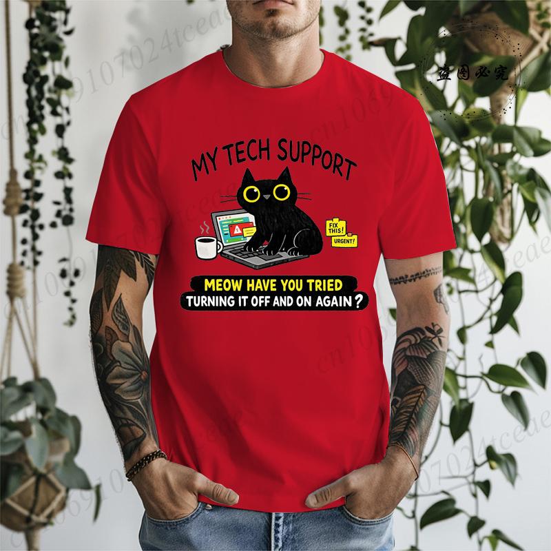 My Tech Support Is A Cat TShirts Funny Cat T Shirt IT Humor Tee Programmer Gift Work From Home Shirt Geek Cat Tee TShirts