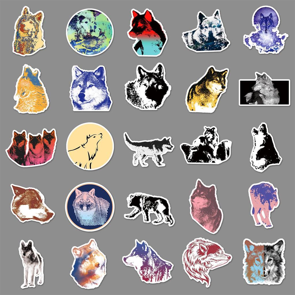 50 Waterproof Wolf Graffiti Stickers, Trendy Animal Designs for Skateboards, Water Bottles, and Suitcases