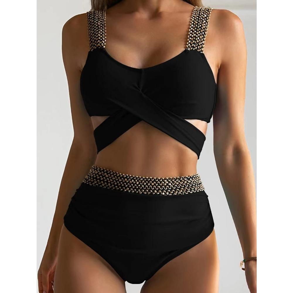 

Купальник Сплит Бикини с леопардовым принтом Крест Купальник с высокой талией и поясом с блестками Золотой шелковый купальник на резинке XL