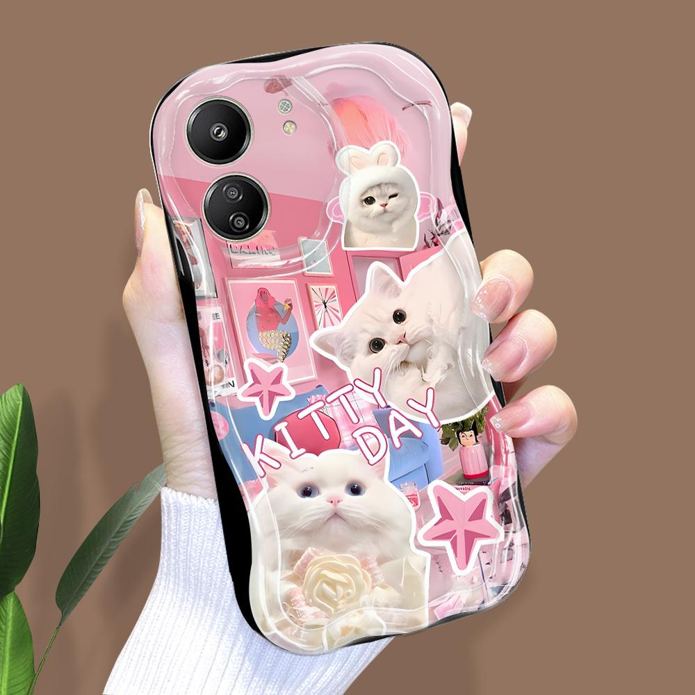 Cute Cartoon Pattern Cream Texture Casing Wavy Edge Soft Silicone Cover Phone Case for Xiaomi Redmi