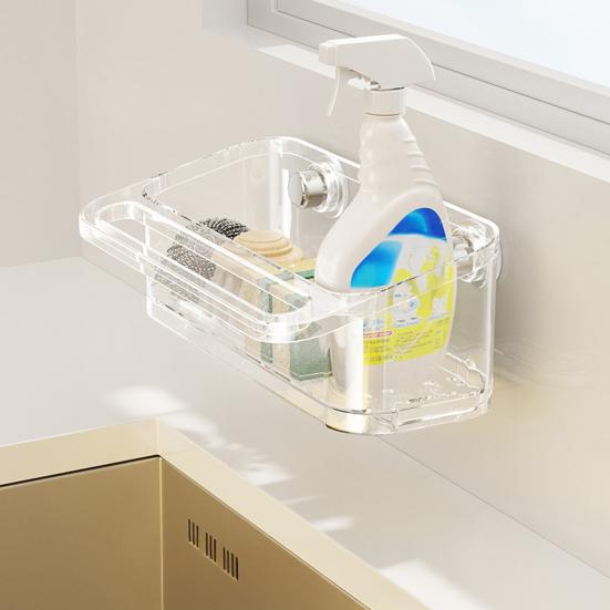 Kitchen Sink Organizer Drain Rack with Suction Cup Strong Load-bearing Simple Installation Self-draining Shelf Sponge Holder