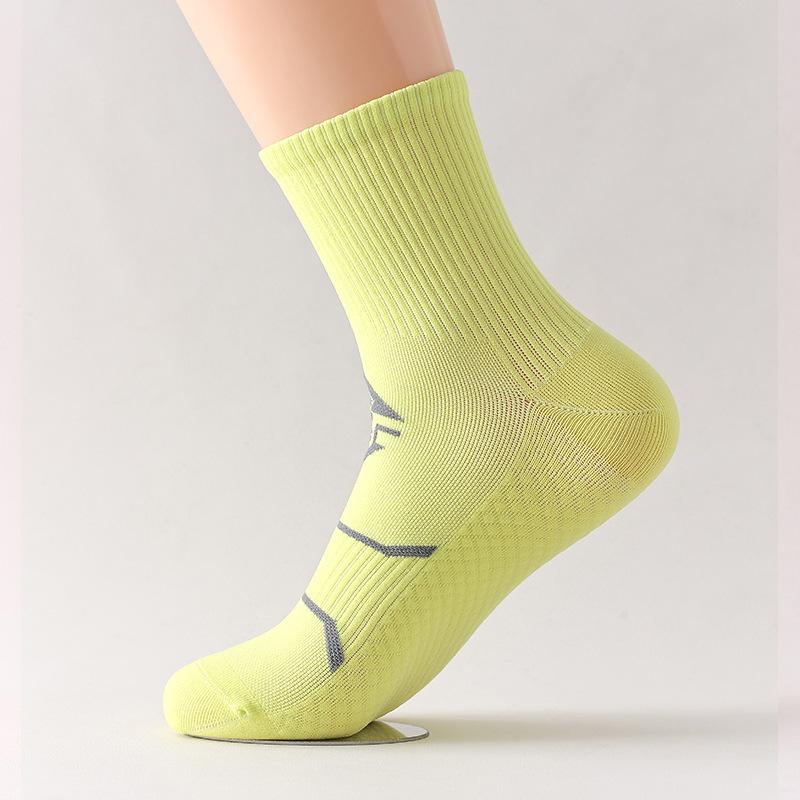 Marathon Running Socks for Men and Women, Mid-calf Anti-slip Massage Sole Socks, Breathable Quick-drying Fitness Compression Sports Socks