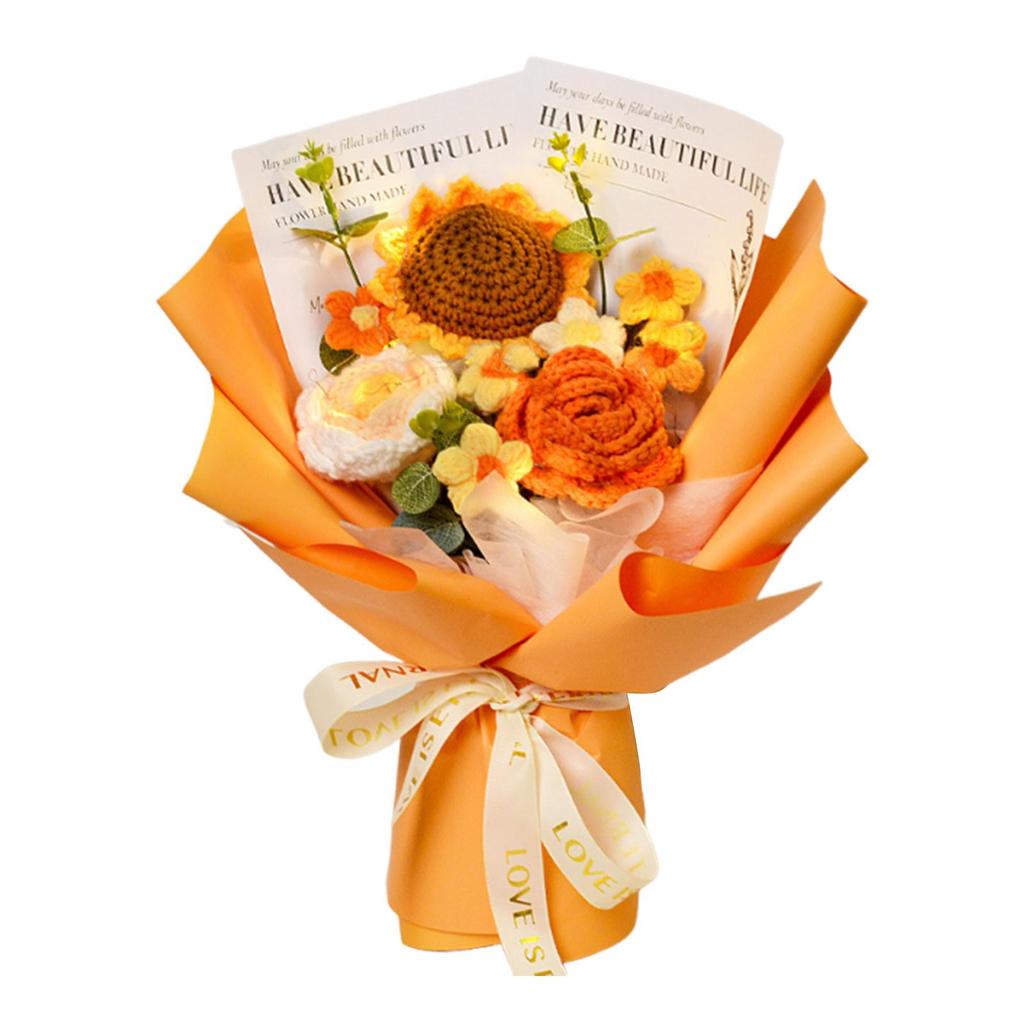 Knitted Flowers Home Decoration Hand Woven Crochet Flower Bouquet for Thanksgiving Day Teacher’ Day Birthday Wedding Grandma