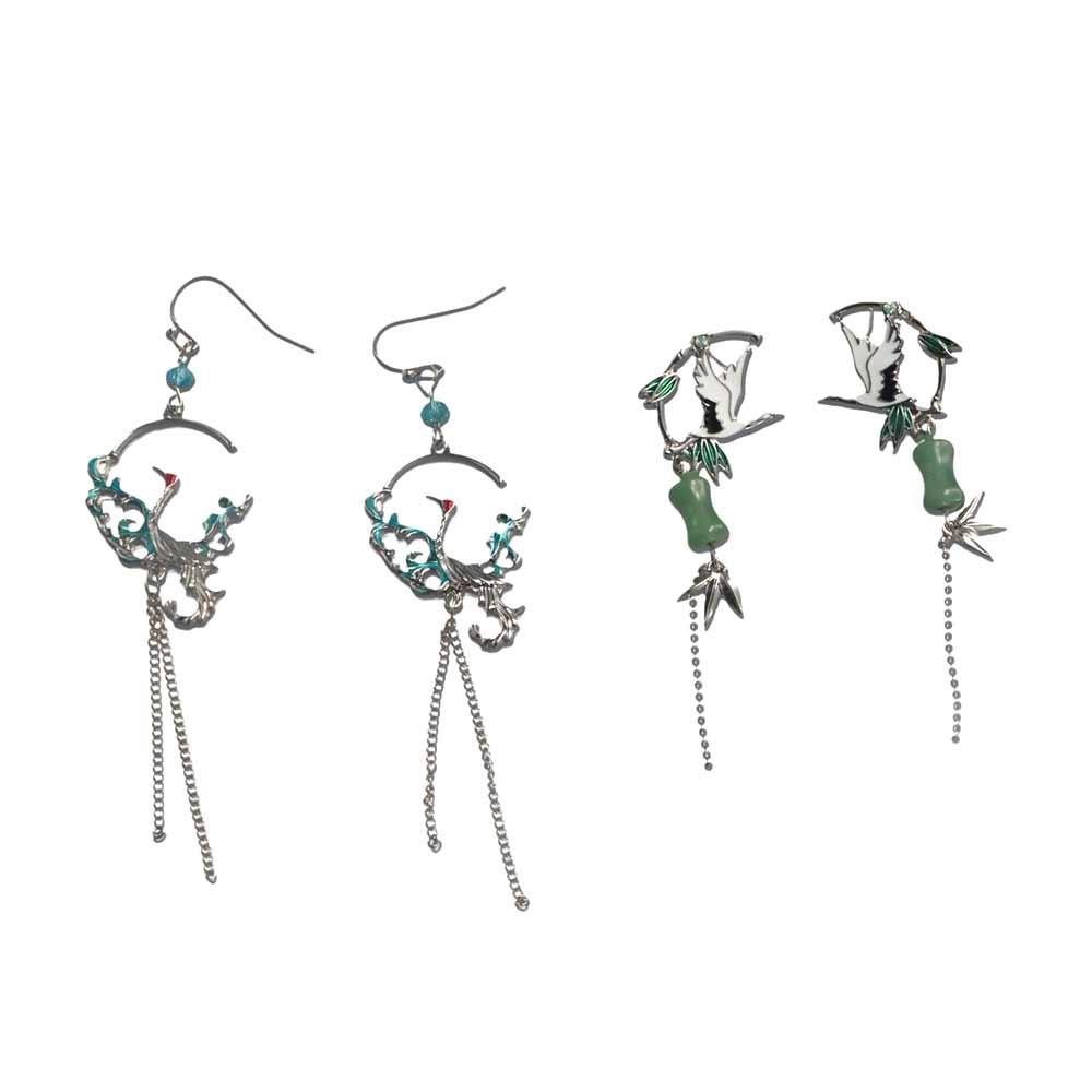 

Enamel Chinese Dangle Earrings Crane Fringe Earrings Jewelry Tassel Earrings Women