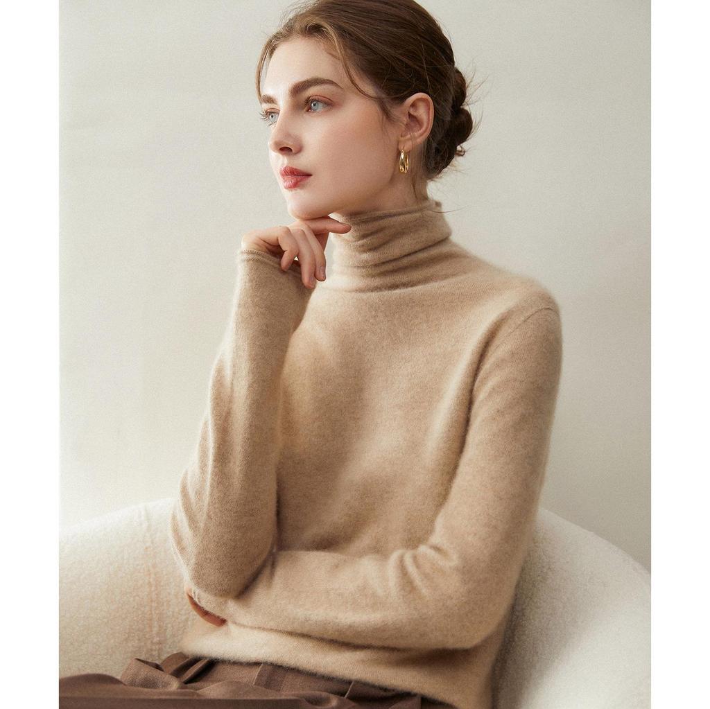 Women's 100% Pure Cashmere High Neck Loose Casual Sweater - Versatile Knit Base Layer