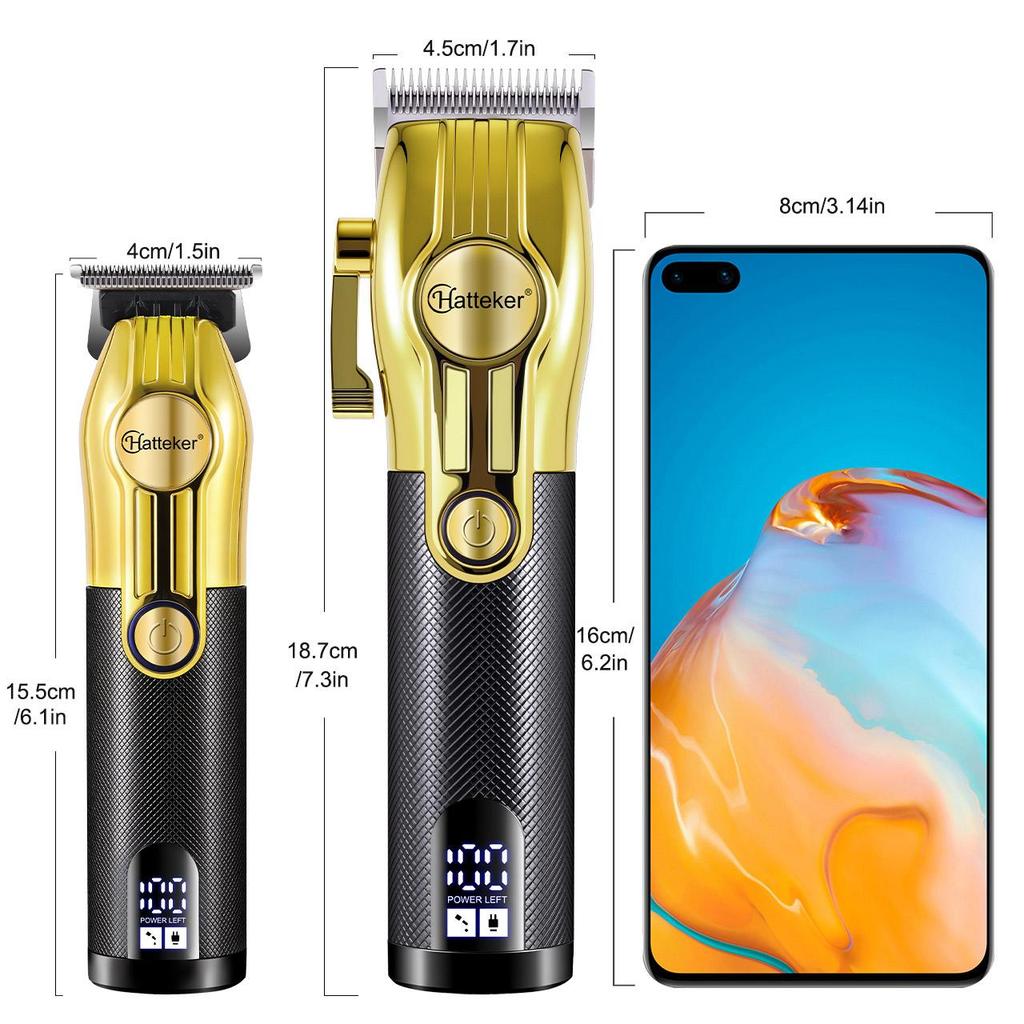 Hatteker Professional Hair Trimmer 2pc Set for Men Electric Shaver Beard & Hair Clipper Rechargeable Haircut Machine for Barber Salon Home