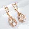 Kienl   Rose Gold Color Ethnic Bride Long Big Earring For Women Fashion Natural Zircon Glossy Flower Daily Vintage Jewelry