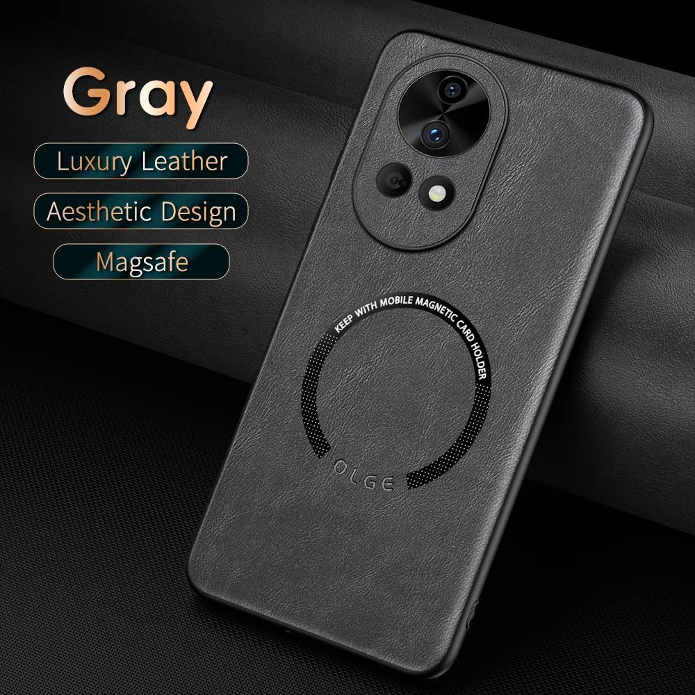 For Huawei Nova 12 12 Pro 12 Ultra Fine-Hole PU Cow Pattern Leather Outer Magnetic Ring Soft Edge Anti-Drop Phone Case
