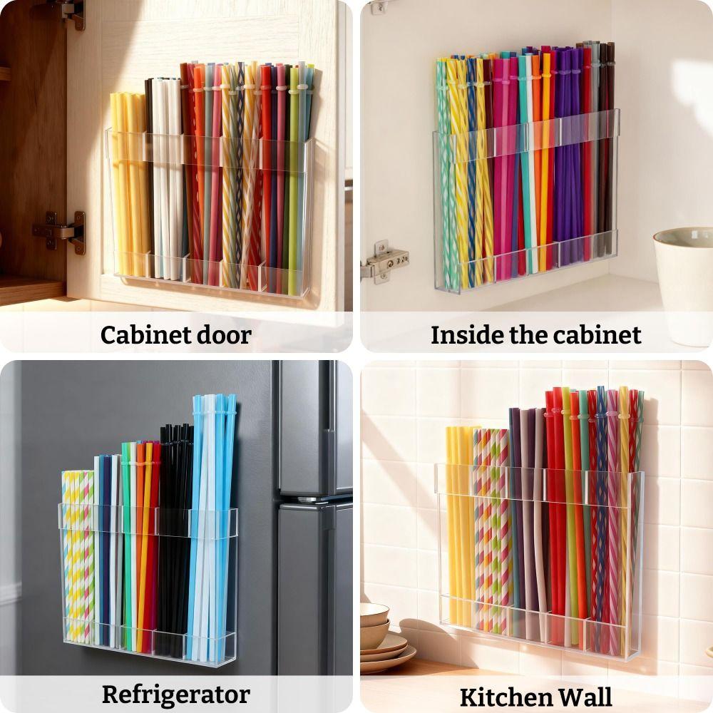 No Drilling Drinking Straw Holder Organizer Acrylic Cabinet Door Storage Container  Household