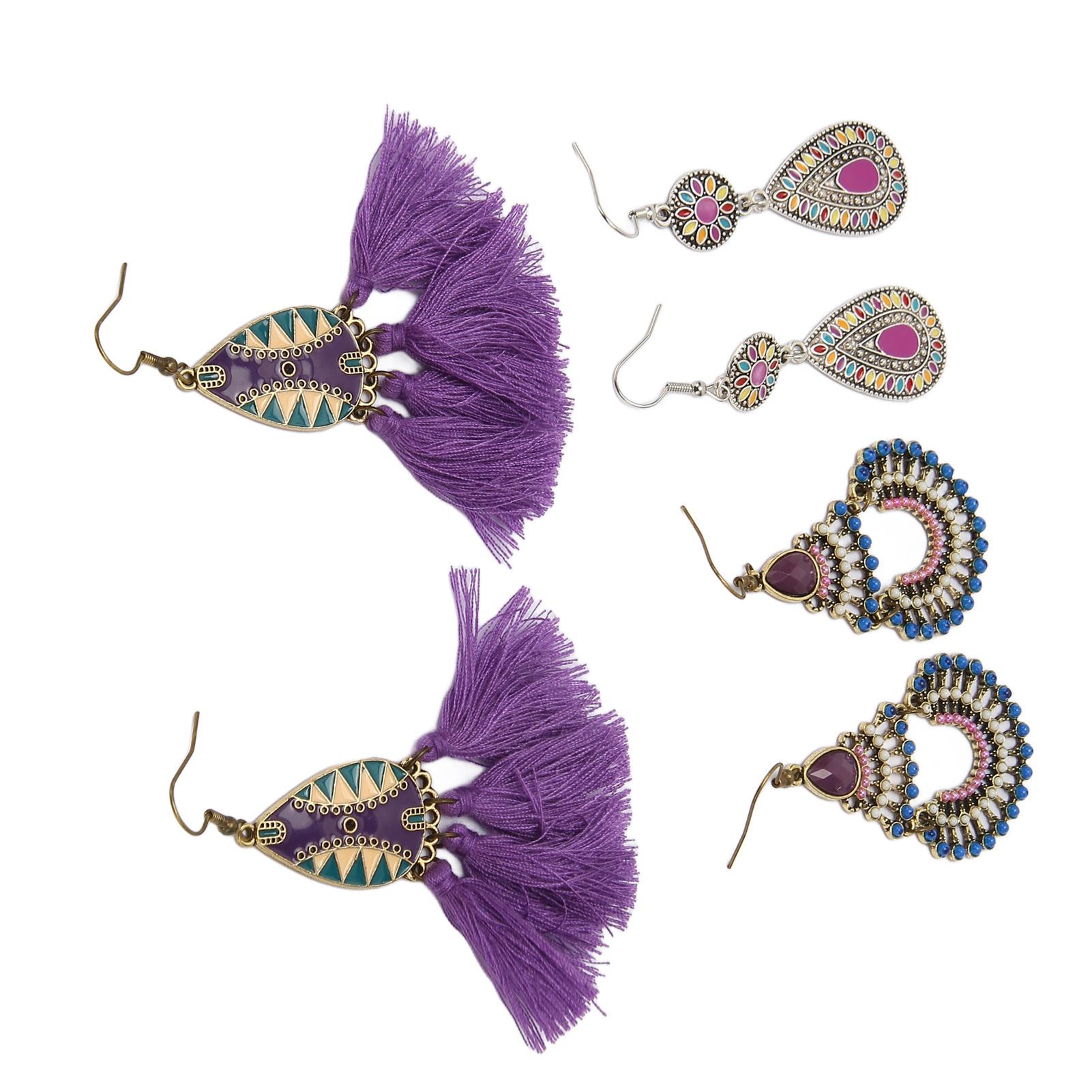 3 Pairs Ethnic Tassel Earrings Set Comfortable Lightweight   Vintage Ethnic Earrings for Women Girls