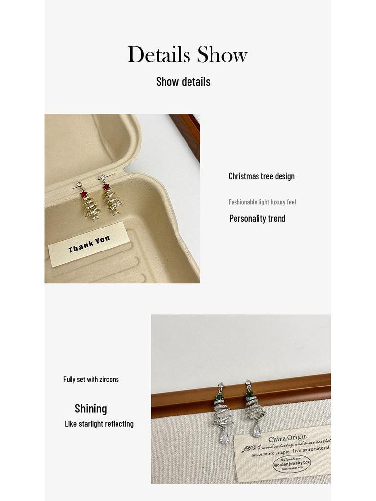 925 Silver Christmas Tree Zircon Stud Earrings - Elegant Holiday Jewelry for Women