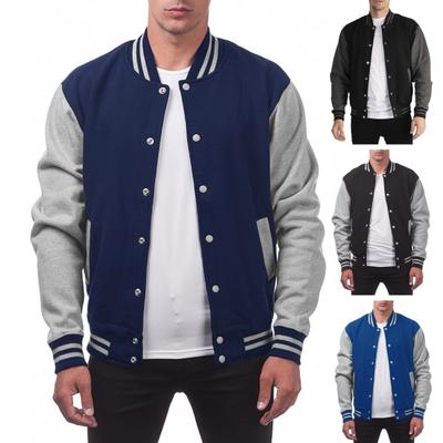 Chaqueta de Béisbol para Hombre Cuello Alto Manga Larga Cierre de Botones Patchwork Color Abrigo