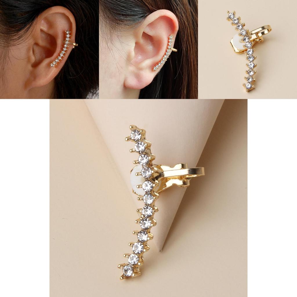 Modern Geometric Alloy Ear Clips With Rhinestones For Women And Special Occasions