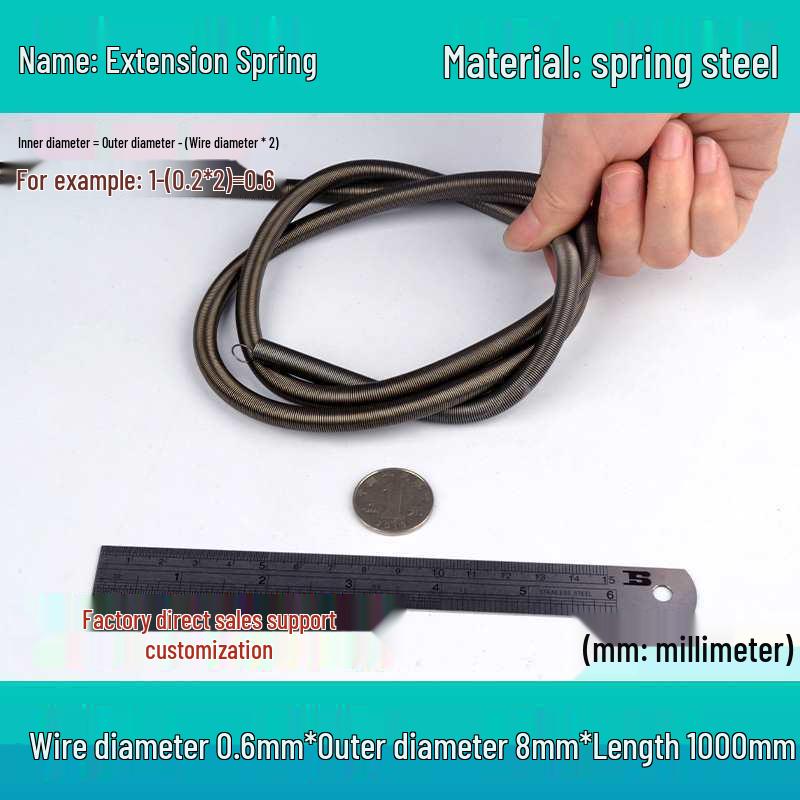 1 Meter Extension Coil Spring with Hook - Strong Tensile Force, Soft Sheath, Ideal for Sliding Doors and Tarpaulins