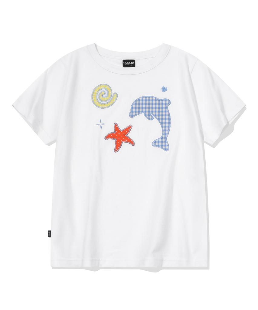 CPGN STUDIO Dolphin Pop Crop Short Sleeve Tee White