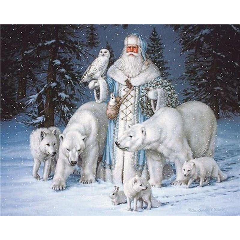 Full Round Diamond Painting Santa Claus Cross Stitch 5D Diamond Embroidery Rhinestones Portrait Handicraft Christmas