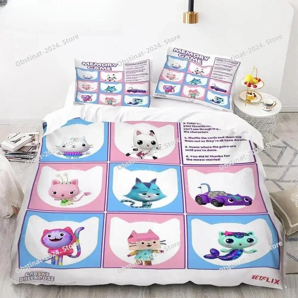Gabby's Dollhouse Cute Kawaii 3D Bedding Set Printed Single Comforter Quilt Bed Cover Pillow Case 3 Pieces Sets Kids Adult Size