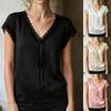 2026 European & American Women’s Short Sleeve Satin Lace V-Neck Shirt