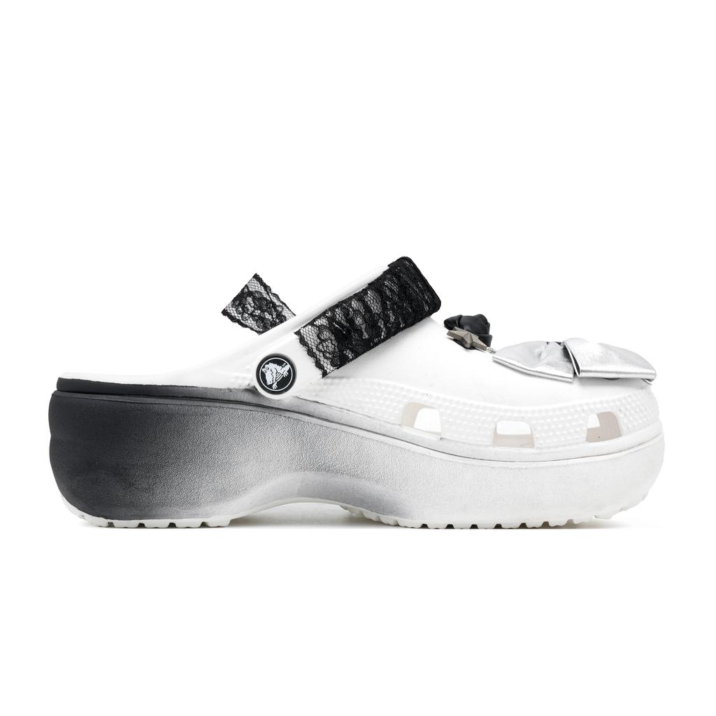 Crocs Classic Platform Clog Miss Baroque EVA French Lace Fashion Comfortable Versatile Hole Shoes Women's White