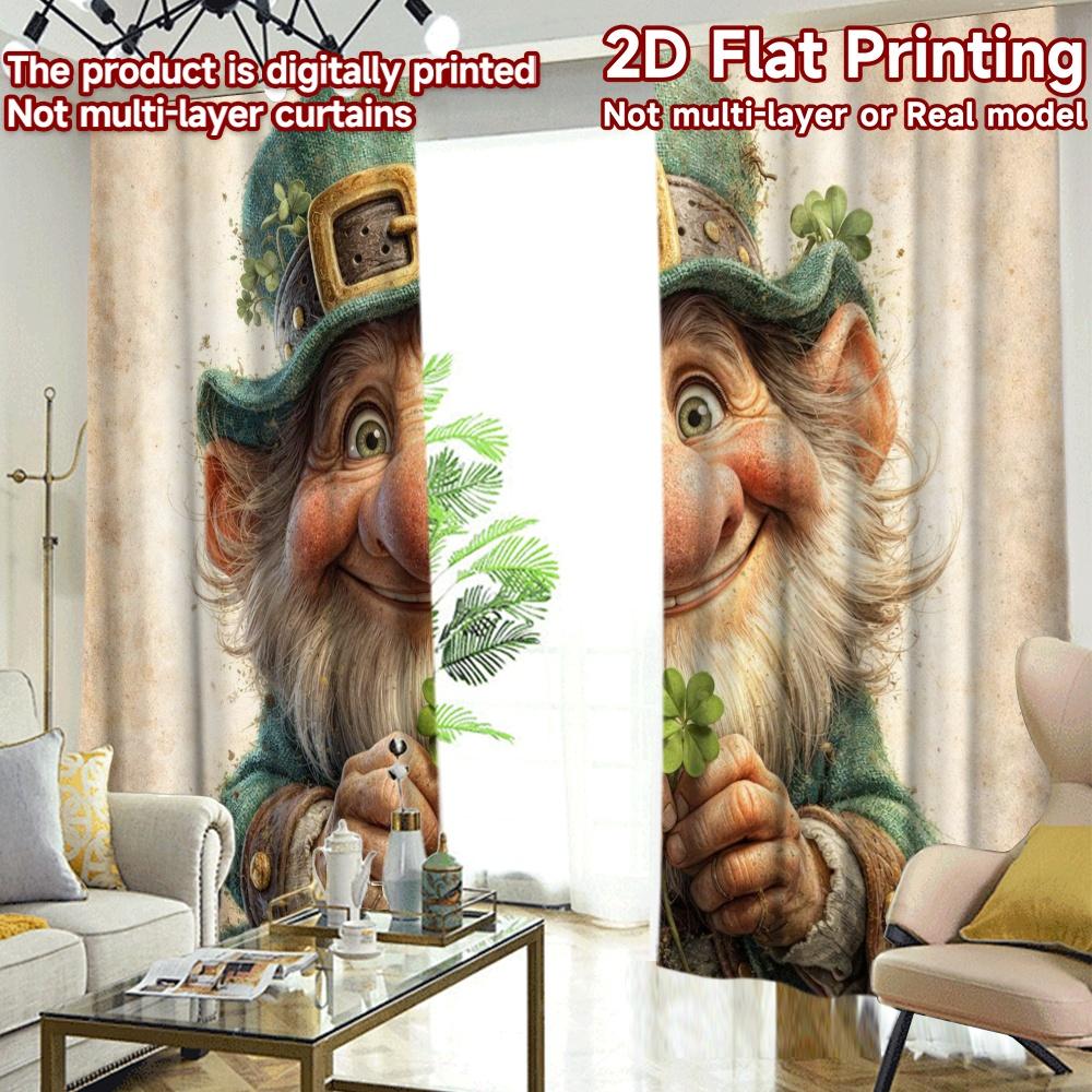 2D FLAT PRINTING 2pcs Curtains (Without Rod) St. Patrick's Day Leprechaun Popular Curtains&Drapes Versatile Polyester Curtains