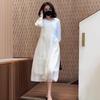 2025 summer new high-end white dress women's loose and thin gentle seven-quarter sleeve temperament skirt