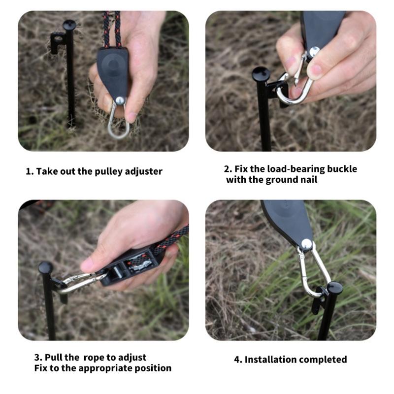 Reflective Tent Guy Rope with Pulley Tent Guide Rope Adjustable Tent Tie Downs Rope Hangers Quick Setups Outdoor Guy Line