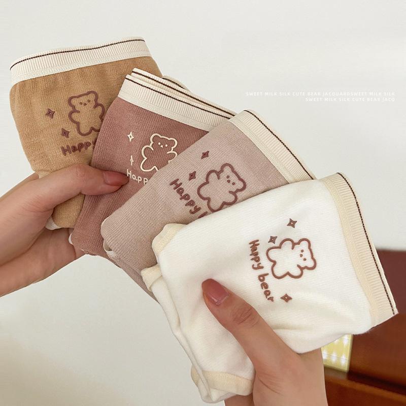 Autumn and Winter Imitation German Fleece Brushed Women's Panties Cute Girls Crotch Comfortable Teenage Cartoon Bear Mid-waist Panties