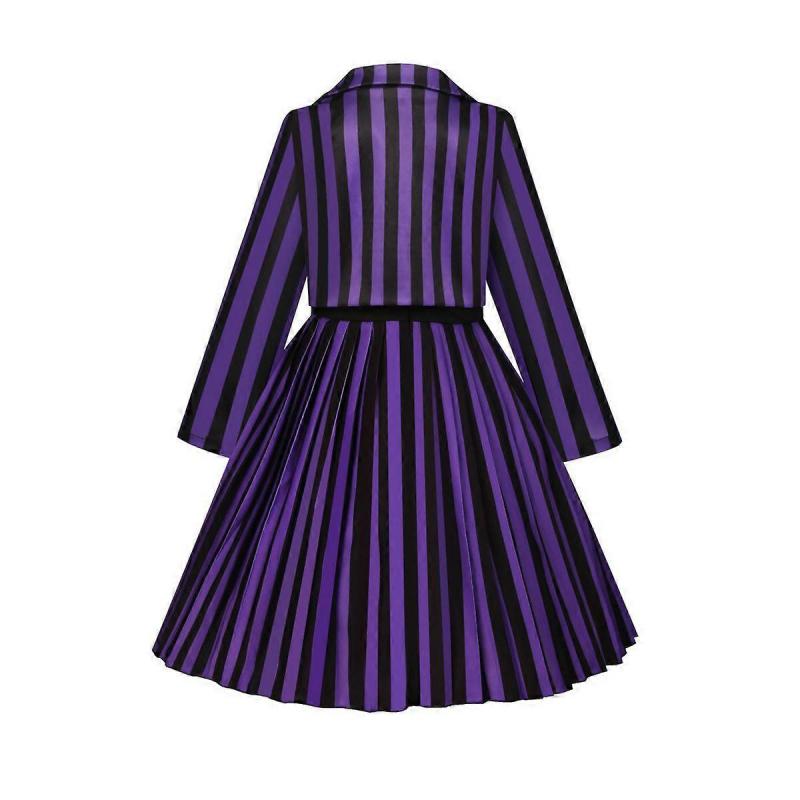 Wednesday Addams Costume Purple Outfit Striped School Uniform Halloween Cosplay Costume for Kids Adults