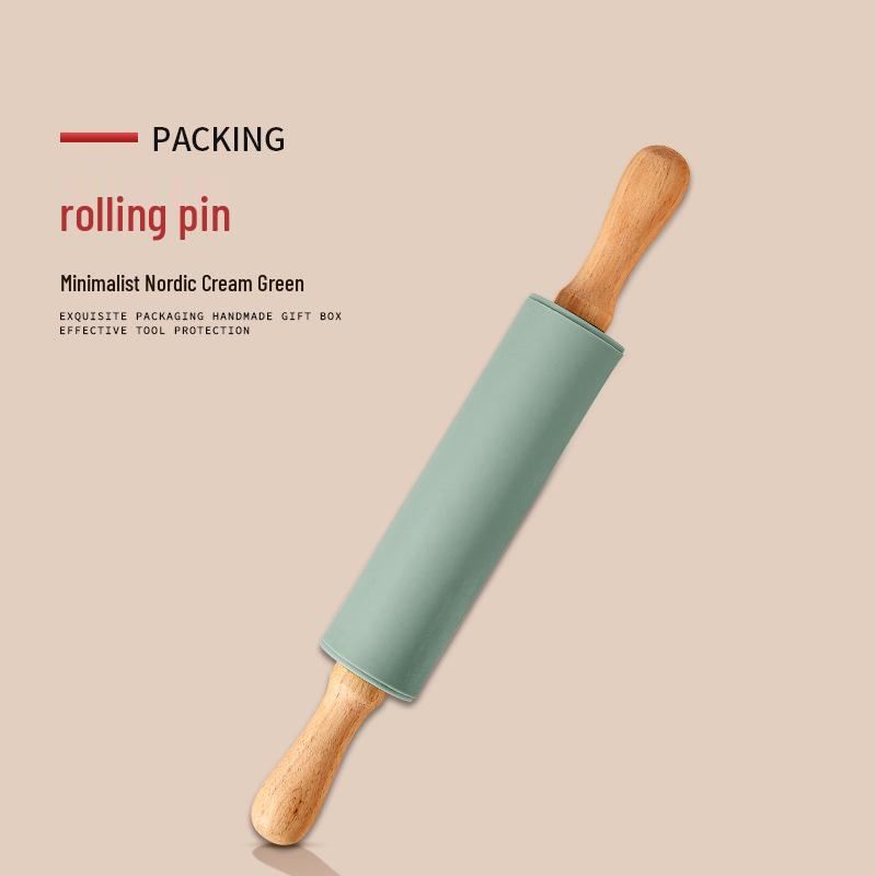 Solid Wood Non-stick Silicone Rolling Pin for Dumpling Wrapper and Dough