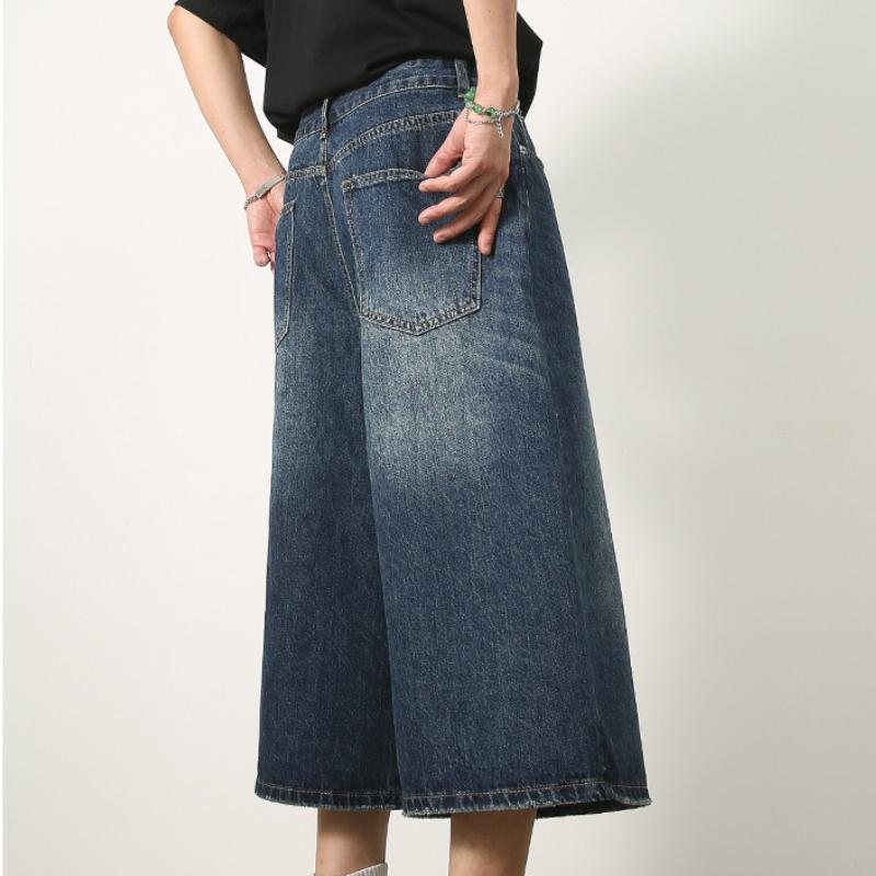 Women Y2k Style Baggy Denim Shorts Wide Leg Short Pants Fashion High Waisted Dark Wash Knee Length Loose Unisex Jeans Casual