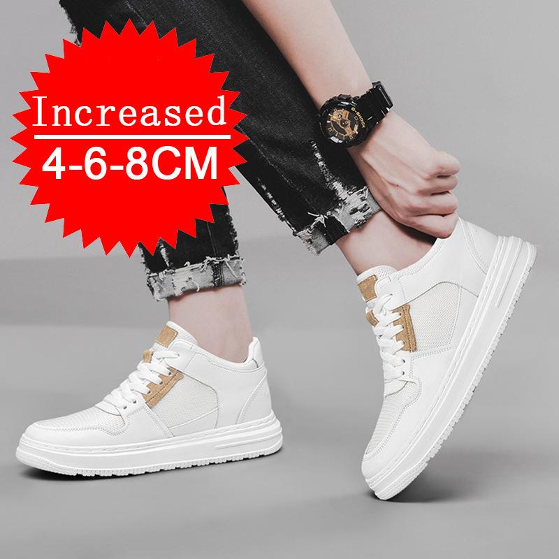 Outdoor Sneakers Spring New Men's Genuine Leather Lightweight Walking Shoes Trainers Invisible Inner Heightening Hollow Shoes
