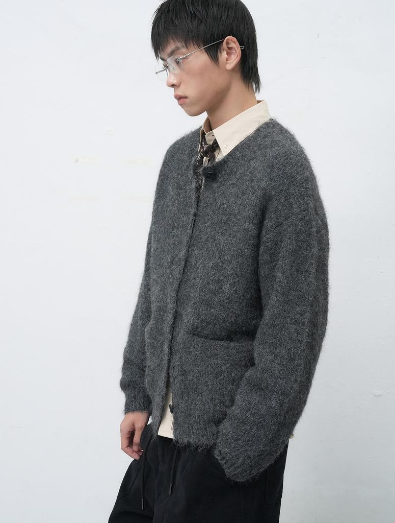 Generalidea Man Wool Blend Hairy Loose Fit Cardigan [Charcoal] / Sbe4M04012
