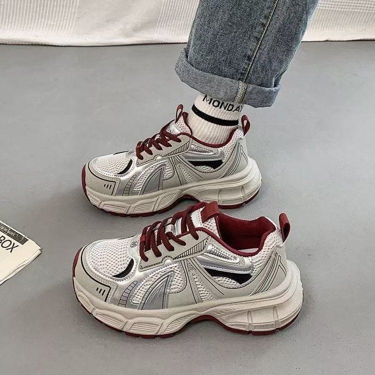 Breathable Women's Shoes Retro Platform Dad Shoes New Autumn and Winter Velvet Ankela Red Pair of Shoelaces Sneakers