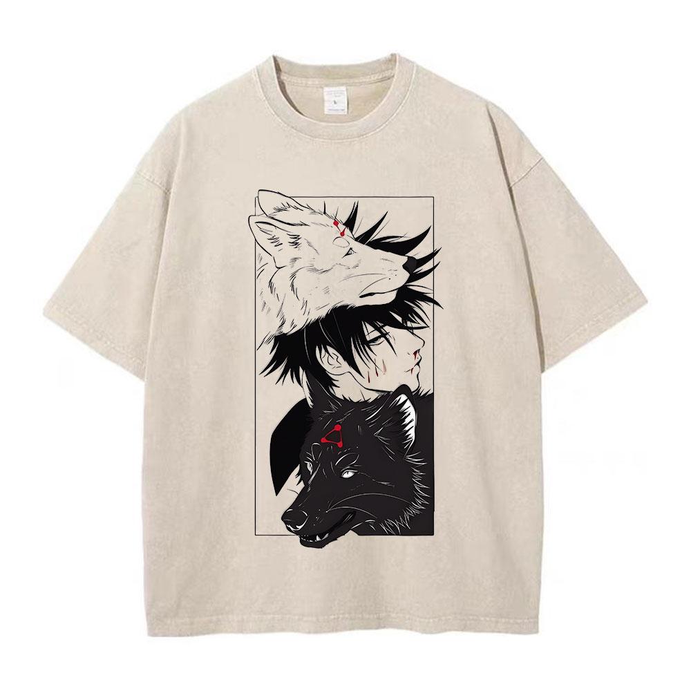 Anime Jujutsu Kaisen T-skjorter Vintage Vasket T-skjorte Harajuku Oversize Bomulls-T-skjorte Bomull Mote Streetwear Unisex Topp